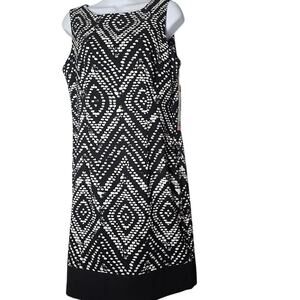 NWT Mario Serrani Italian Black White Geometric Sleeveless Sheath Dress 8